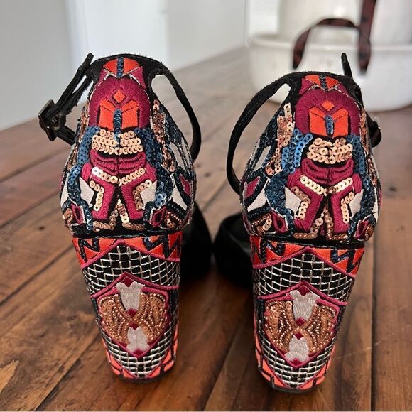SCHUTZ Keroly Embroidered Ankle strap Sandals Multicolor & Black Color Size 39 - Picture 4 of 8